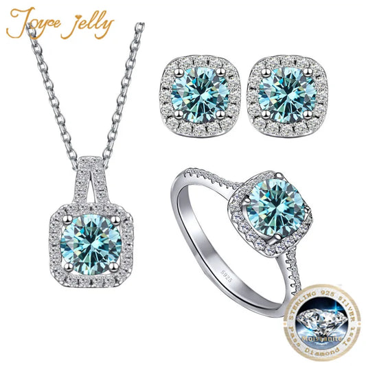 Conjunto 3 Peças Moissanite 1CT Prata 925 - Colar, Anel e Brincos - Joias para Casamento