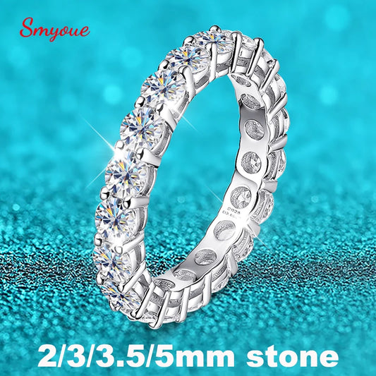 Aliança Eternity Moissanite Prata 925 - Anel Completo Cravejado 2-5mm - Casamento e Noivado