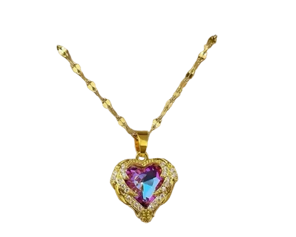 Colar Coração do Oceano com Cristal - Aço Inoxidável Antialérgico - Luxo Elegante Feminino