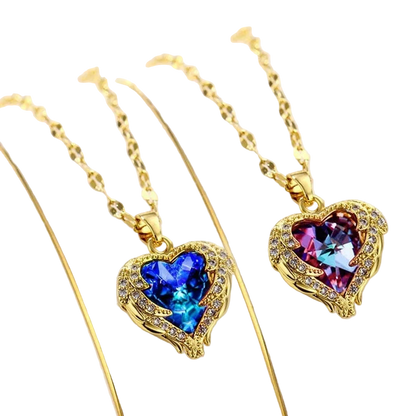 Colar Coração do Oceano com Cristal - Aço Inoxidável Antialérgico - Luxo Elegante Feminino