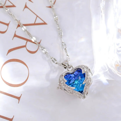Colar Coração do Oceano com Cristal - Aço Inoxidável Antialérgico - Luxo Elegante Feminino