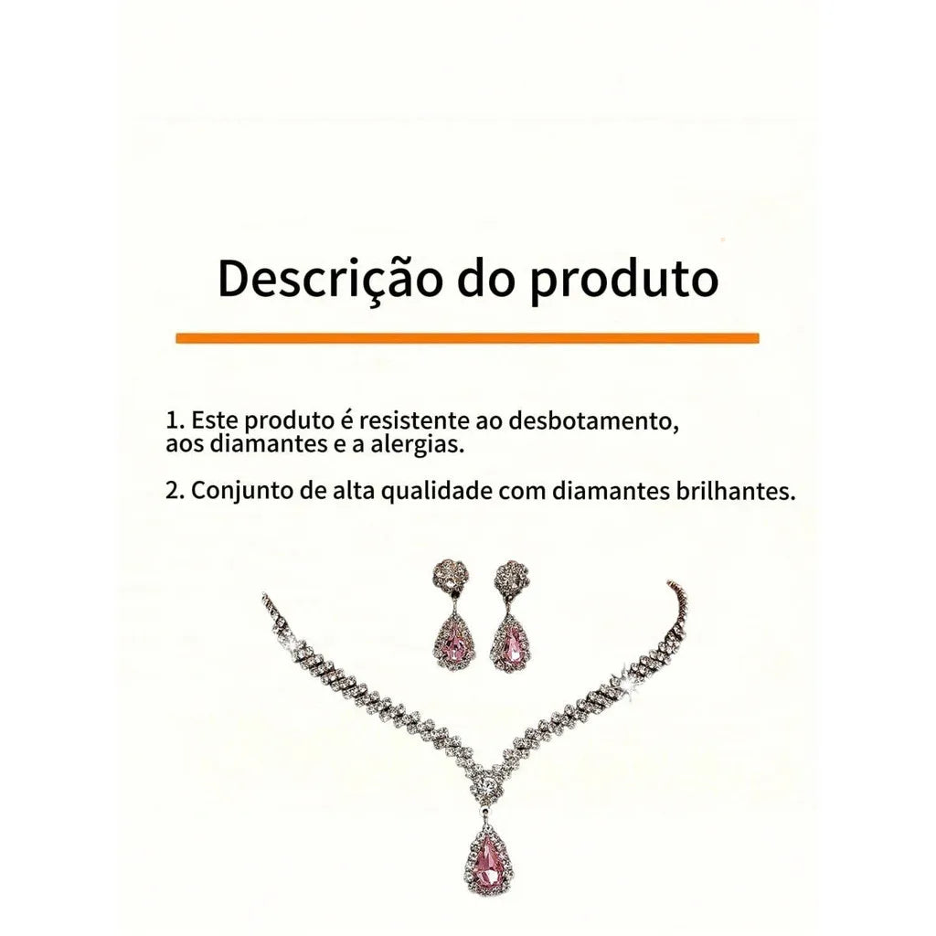 Conjunto Premium de Colar e Brincos com Cristais - Joias Luxuosas para Casamento e Festas