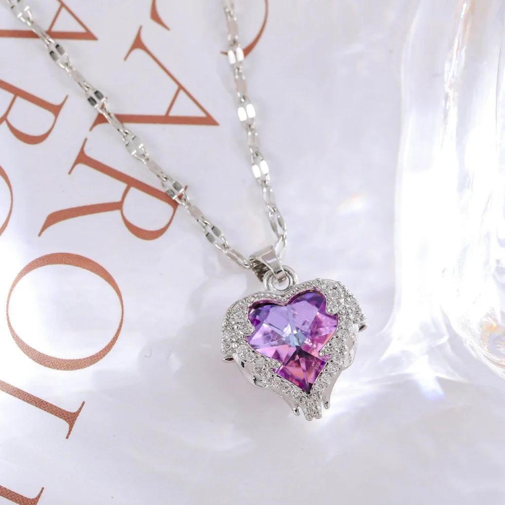 Colar Coração do Oceano com Cristal - Aço Inoxidável Antialérgico - Luxo Elegante Feminino