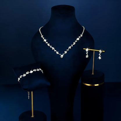 Conjunto 4 Peças Design Irregular - Colar, Brincos, Pulseira e Anel - Joias para Casamento  V