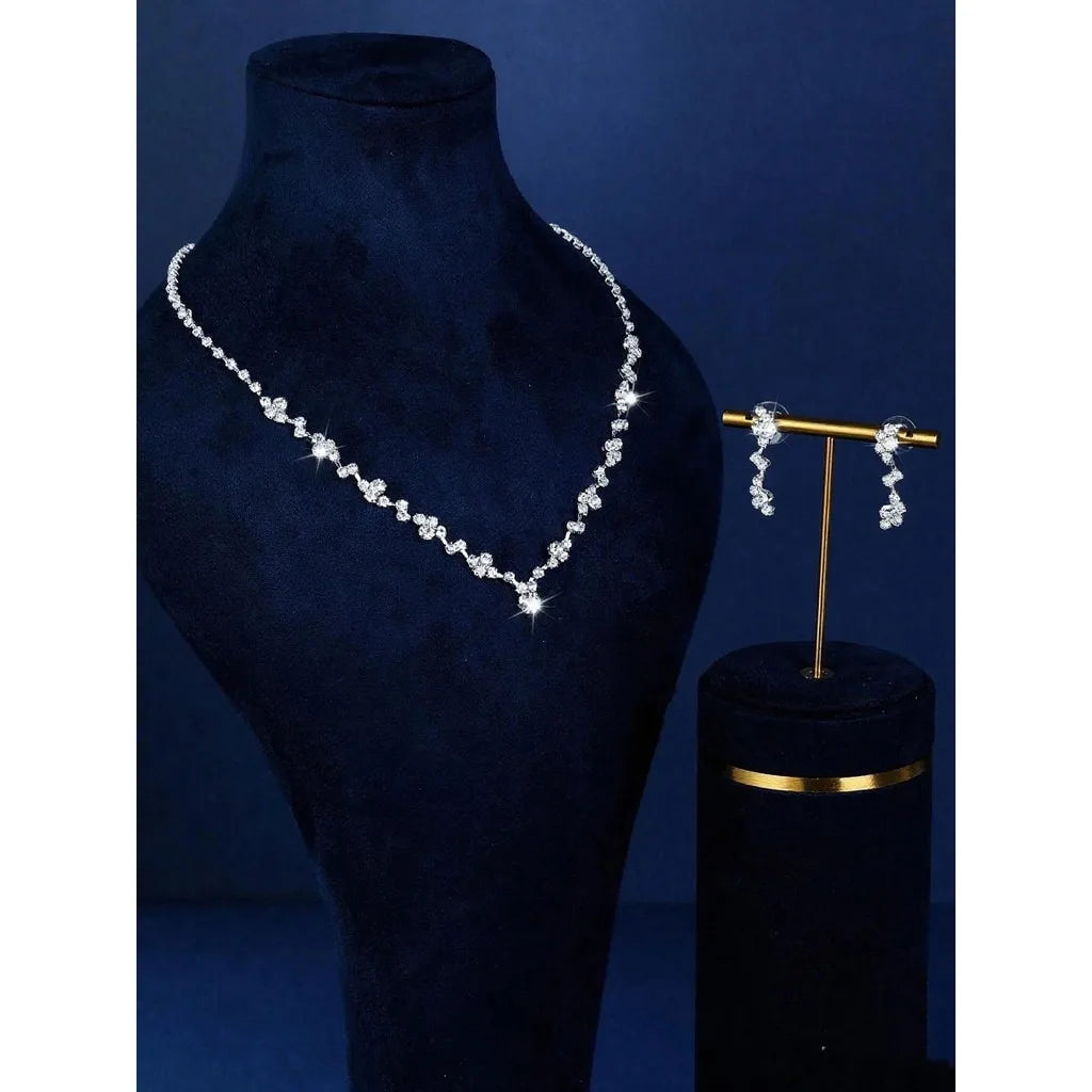 Conjunto 4 Peças Design Irregular - Colar, Brincos, Pulseira e Anel - Joias para Casamento  V