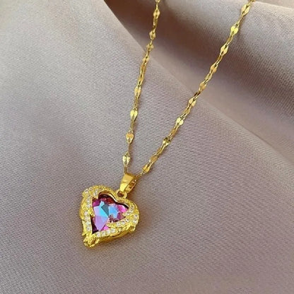 Colar Coração do Oceano com Cristal - Aço Inoxidável Antialérgico - Luxo Elegante Feminino