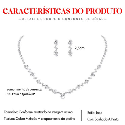 Conjunto 4 Peças Design Irregular - Colar, Brincos, Pulseira e Anel - Joias para Casamento  V