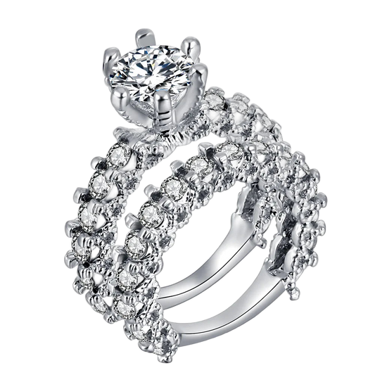 Anel Elegante com Zircônias Prateado - Noivado e Casamento - Cristais Cintilantes Feminino