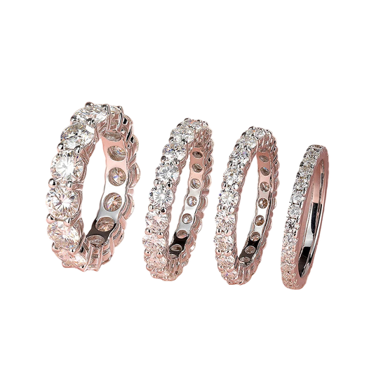 Aliança Eternity Moissanite Prata 925 - Anel Completo Cravejado 2-5mm - Casamento e Noivado