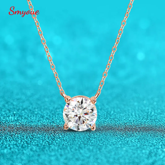 Colar Moissanite 1-5CT Prata 925 Banho Ouro Rosé - Cor D Clássico - Joia Fina Feminina