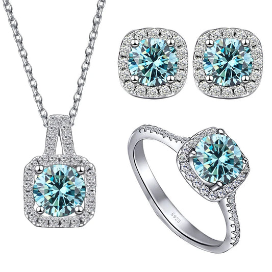 Conjunto 3 Peças Moissanite 1CT Prata 925 - Colar, Anel e Brincos - Joias para Casamento
