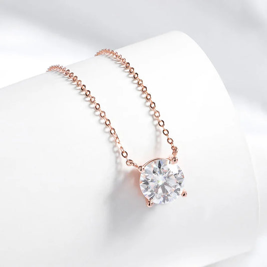 Colar Moissanite 1-5CT Prata 925 Banho Ouro Rosé - Cor D Clássico - Joia Fina Feminina
