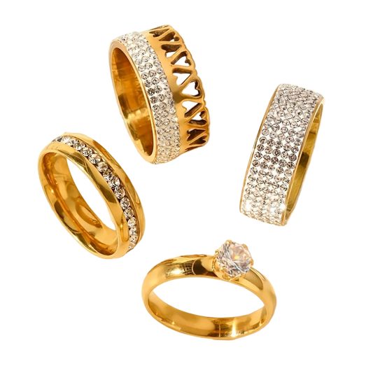 Kit 3 Anéis Aço Inoxidável com Zircônia - Conjunto Luxo Feminino - Presente Elegante