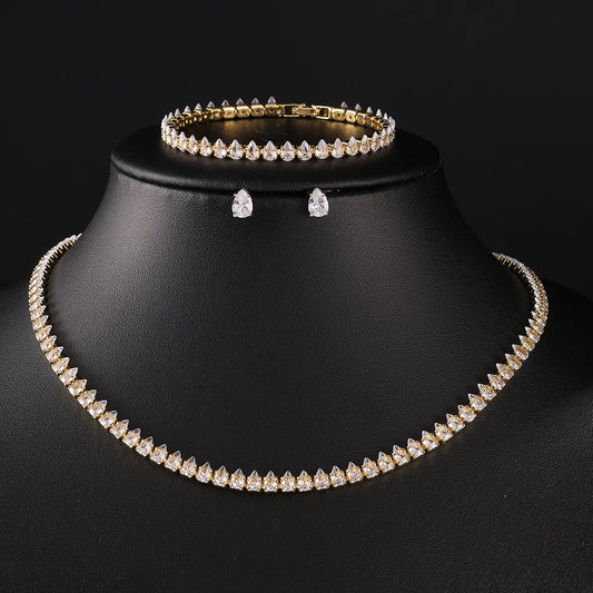 Conjunto Luxo Zircônia Cúbica AAA - Colar e Brincos para Noivas - Joias Deslumbrantes para Casamento