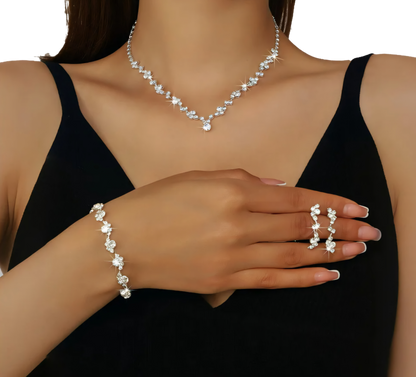 Conjunto Completo de Joias Femininas - Colar, Brincos, Pulseira e Anel em Liga - Ideal para Casamentos e Festas